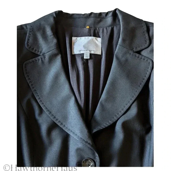 CLASSIQUES ENTIER Black Modern Blazer Jacket Size 4 Three Button Ruched Waist - Picture 5 of 10